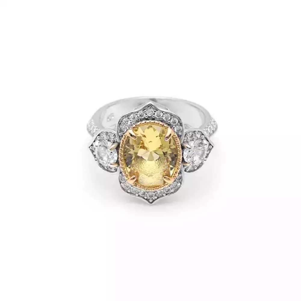 New Large AAA Zircon Yellow Stone Silver Ring